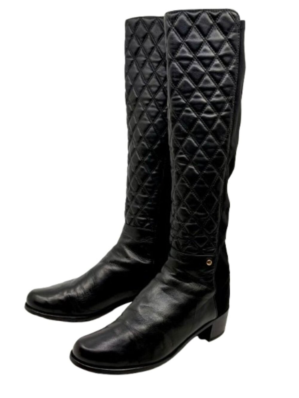 STUART WEITZMAN~Black Quilted Leather Knee-High Stretch Boots~SIZE 8 IOB